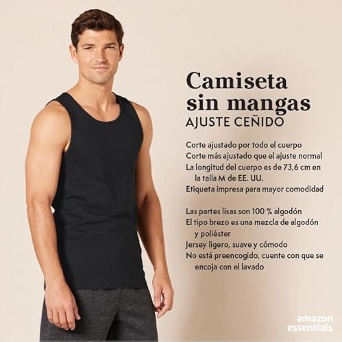 Amazon Essentials Camiseta de Tirantes de Ajuste Entallado Hombre, Negro, M