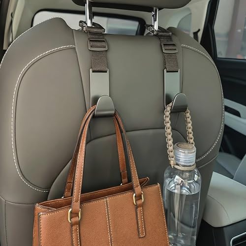 Image of Amooca Anti-drop Car Headrest Hooks 4 Pack Seat Organizer for Bags | Universal Fit Cars SUV Truck, Adjustable, Holds Backpack Water Bottle Handbags Groceries, 40lb Heavy Duty, Clip Design