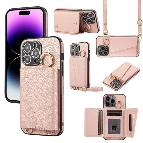 Coque iPhone 13 Pro avec miroir intégré et anneau support antichoc couleur or rose