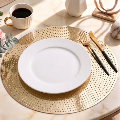 FAVE Round Gold Vinyl Placemats Set of 6, Hex Star Hollow Mats by FAVE - Used condition - US$16.52