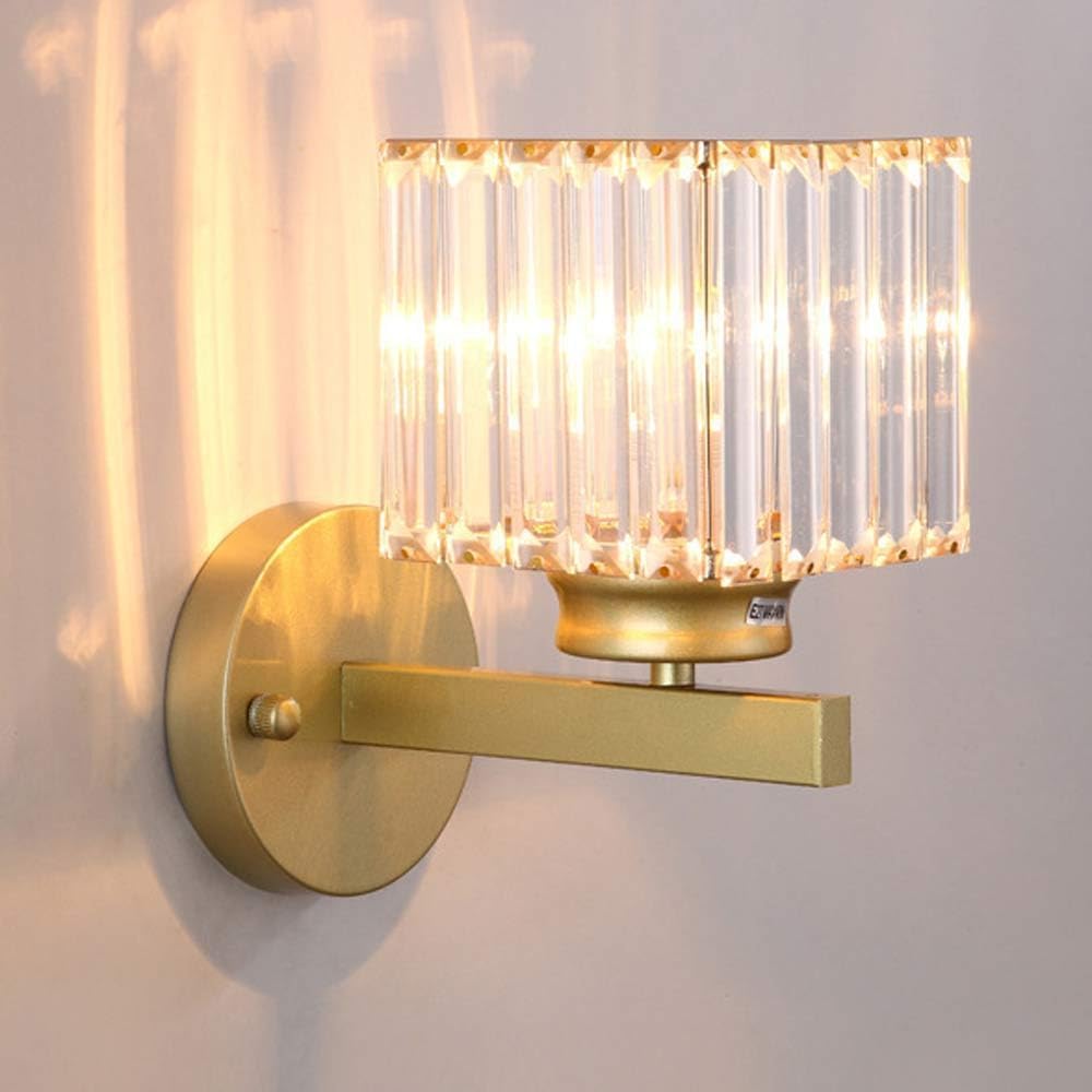 Renter Friendly Farmhouse Crystal Wall Light Sconce Black Crystal Wall Sconce With Clear Glass Shade For Living Room Square Hardwired Modern Indoor Gold Vanity Light Fixture For Bathroom Bedroom Hallw