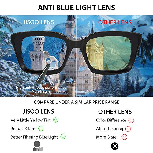 Image of JiSoo Large Frame Reading Glasses Blue Light Blocking Women Men, Fashion Blue Light Readers 1.5 Stylish, Black