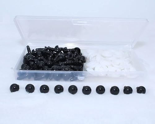 Miniatura 4 de Bestartstore 1 caja (50 unidades) Ojos de seguridad de plástico negro de 0.472 pulgadas con arandelas para proyectos Amigurumi, agujas de tejer,