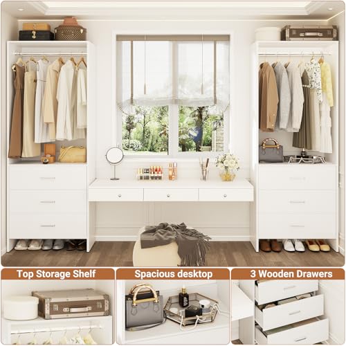 Aheaplus Closet System Closet Organizer, Wood Closet Organizer System, Walk-in Closet or Small Closets Wardrobe, Clothes Rack with Hanging Rods, 4FT Closets, Set of 2, White - Image 4