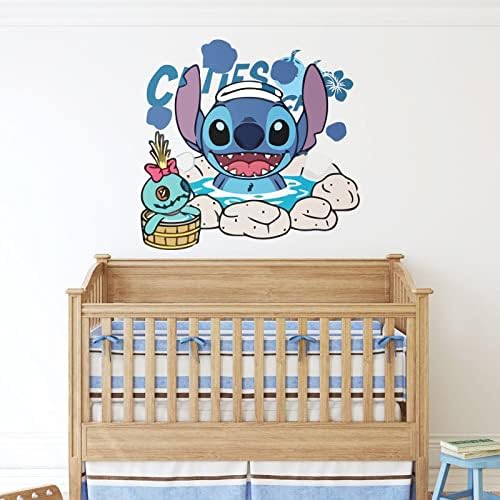 Kids Cartoon Stitch Wall Decal Poster Sticker Removable Stitch Mural Stickers Boys Girls Room Wall Decor Peel and Stick Decal Stitch Themed Room Stickers