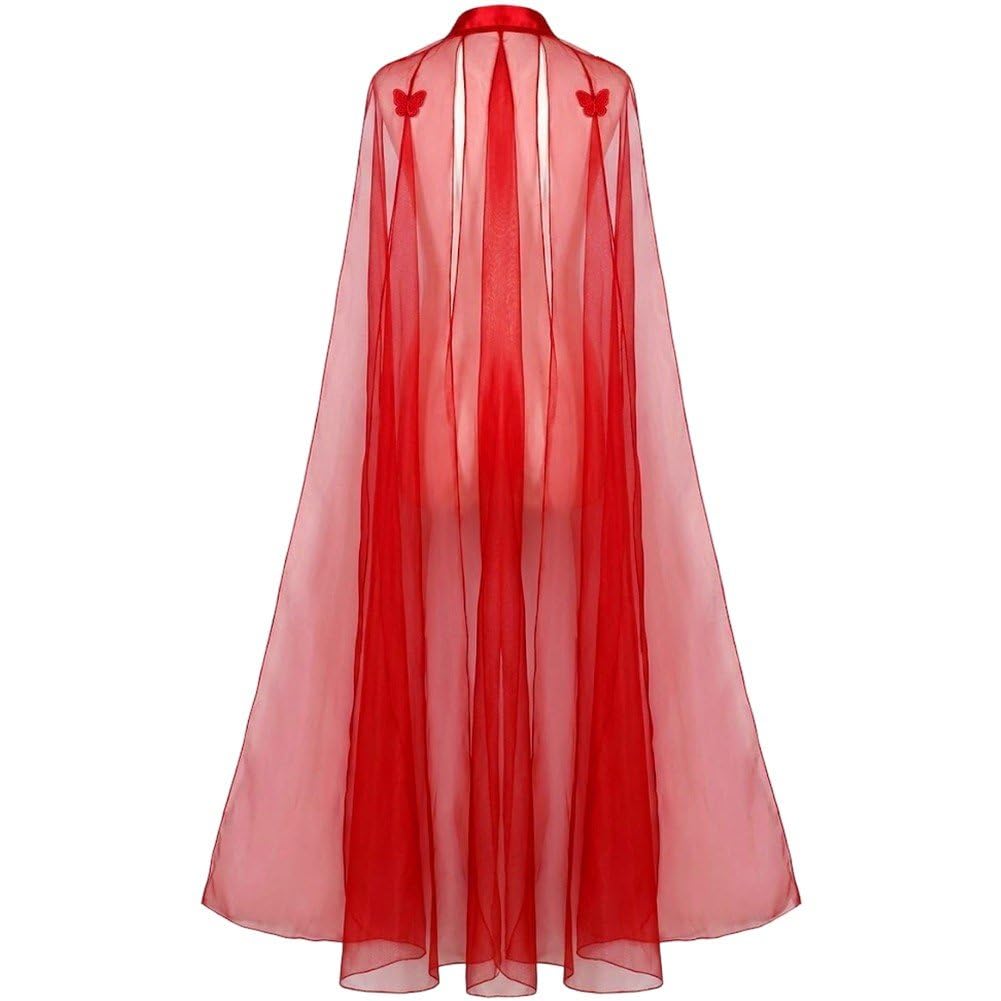 Fituenly Organza Ancient Style Cape with Shoulder Strap, Chinese Style Long Shawl Cloak for Women, Fairy Dance Costume for Halloween Cosplay Party