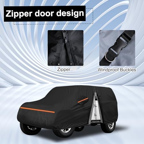 Image of Amooca Heavy-Duty Car Covers Custom Fit for Jeep Wrangler 4 Door 2007-2024 Waterproof Sun-Proof All Weather for Automobiles Snow Cover 420D with Door Zipper Cotton Lining