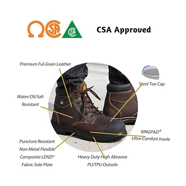 Tiger Safety Men's CSA Approved Steel Toe Work Boots, 6" Comfortable Safety Shoes 3055, Leather, Brown, Size 10.5 X-Wide - Image 3