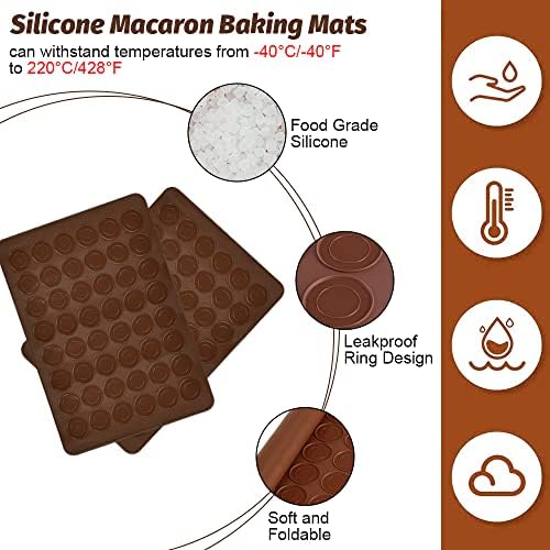 SNAGAROG 2 Pcs Macaron Baking Mat, Silicone Baking Mat 48 Holes Capacity Baking Sheet Moulds Non Stick Macaron Baking Tray Set Macaron Cookie Sheet Macaron Pad for Macaron, Cupcake, Dessert