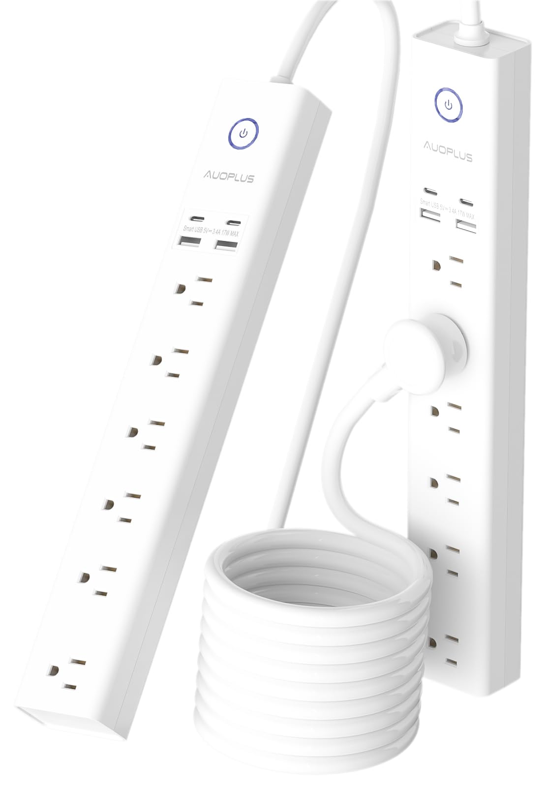 Power Strip 10Ft - Surge Protector with USB, AUOPLUS 6 Outlet and 4 USB Charger, 10Ft Long Extension Cord Flat Plug(1250W/10A/2100J), Wall Mountable Overload Protection for Computer Home Office Dorm — Amazon image 7
