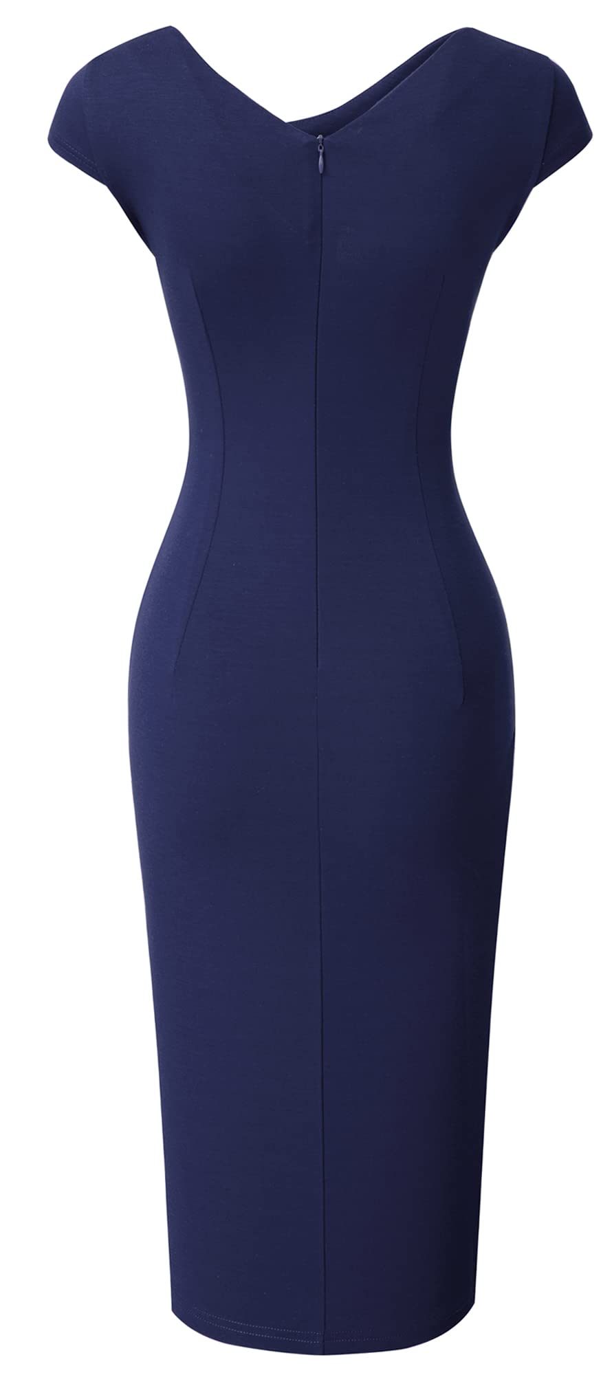 HOMEYEE Vestido de lápiz de Negocios con Cuello en V Vintage para Mujer con Abertura B700