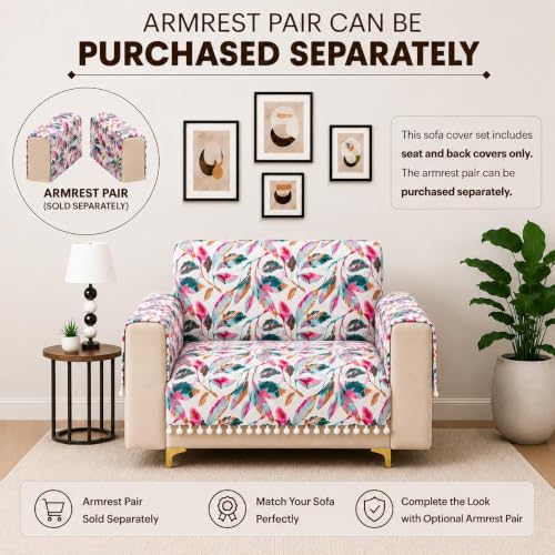 Image of Homerz Premium Printed Quilted Velvet Sofa Slip Cover Protector with Tassels, Sofa Mat, Exact Size, Antislip Cover (Multileaf, 1 Seater, Full)