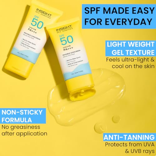 Image of INSIGHT Invisible Gel Sunscreen SPF 50 | PA+++ Broad Spectrum | No White Cast, Oil-Free, Non-Comedogenic, Water & Humidity Resistant | Lightweight & Hydrating Sun Protection for All Skin Types