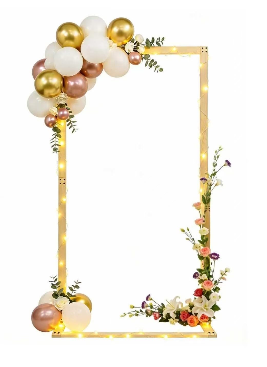 GUEYYSAN 7ft Wooden Wedding Arch Stand, Freestanding Decorative Wooden Rack Flower Balloon Stand Garden Simple Square Frame Arbors for Party Ceremony