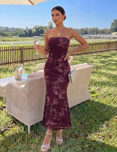 Image of MEROKEETY Women's Summer Floral Wedding Guest Cocktail Maxi Dress