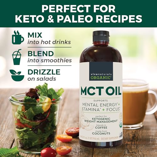 image for Viva Naturals Organic MCT Oil, 32 fl oz – MCT Oil for Coffee, USDA O