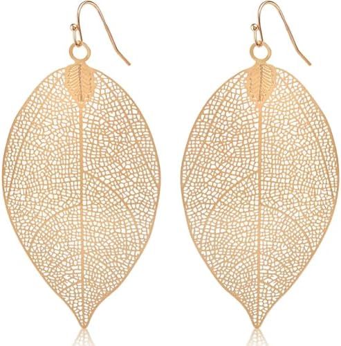 Humble Chic Boho Dangle Earrings for Women - Gold, Rose, or Silver Tone Lightweight Geometric Filigree Dangly Earrings