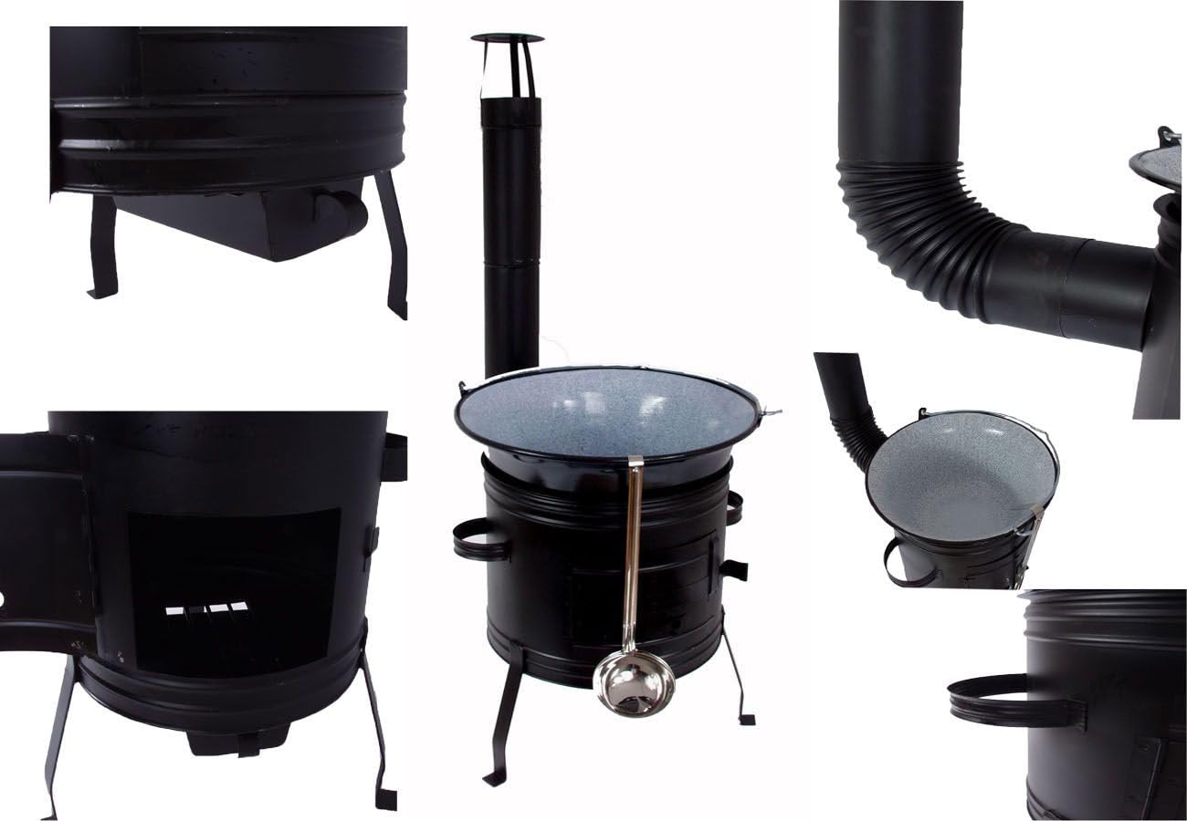 Set Holzofen + Topf 22 L Emaille + GRATIS Schöpfkelle Ungarische Gulaschkanone Kochtopf Suppentopf