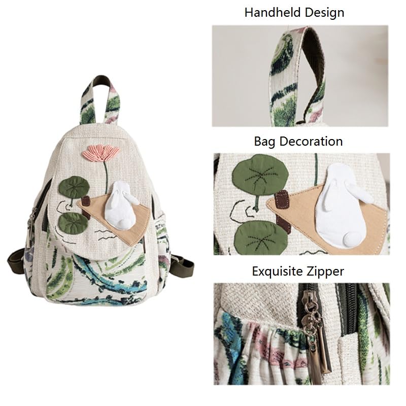 Original canvas three-dimensional women's bag, Small Fresh Casual Fabric Versatile Backpack w/embroidery patterns (91087)3