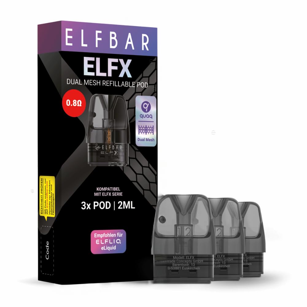 elfbar x pro pods ELFX KIT I kein Liquid kein Nikotin enthalten I 1200 mAh Pod System Kit inkl. 2 Refillable 0,6 & 0,8 Ohm I USB-C Schnellladung MTL/RDL Elektronik & Foto sale Nicotine Strength:20mg Elfbar Aufladbar | Elf