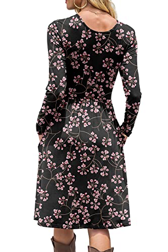 Image of DB MOON Women Casual Long Sleeve Dresses Empire Waist Knee Length Loose Dress with Pockets