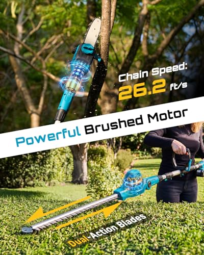 Image of SEESII 2-in-1 Cordless Pole Saw & Hedge Trimmer Combo, 8 inch Electric Pole Chainsaw with 2x4.0 Ah Batteries, 16-Inch Extension Pole Hedge Trimmer, Bush Tree Pruner Limb Branch Cutter, 15ft Long Reach