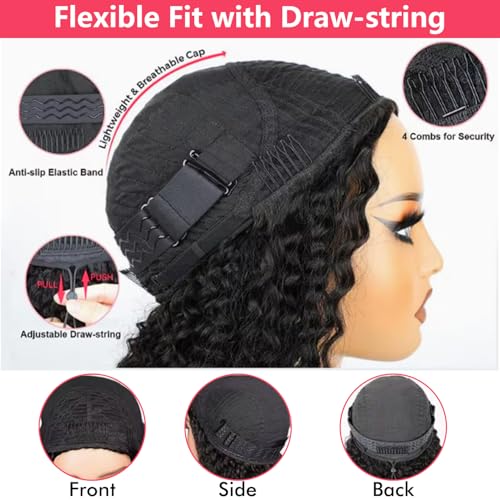 Image of WENYAN Kinky Curly Half Wig Human Hair 26 Inch Glueless Wigs Natural Black | 180% Density,3 In 1 Drawstring Seamless Flip Over Curly Half Wigs for Black Women,Headband Wig Wear and Go Beginner Friendly