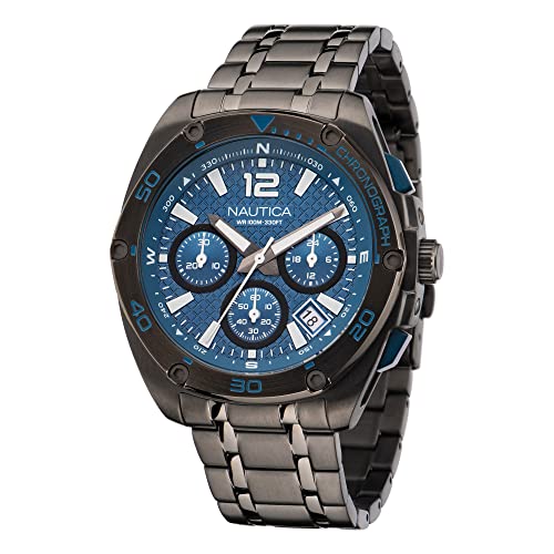 Opiniones de Relojes Nautica Top 10. 43 Nautica Men's Tin Can Bay Chrono/IP Gunmetal Stainless Steel Bracelet Watch (Model: NAPTCF211)