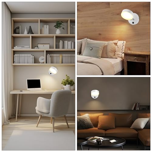 Image of Kawell Nordic Modern LED Wall Sconce with Switch Rotatable Hardwired Wall Light Indoor for Bedroom Study Room Nursery Kids Room, White