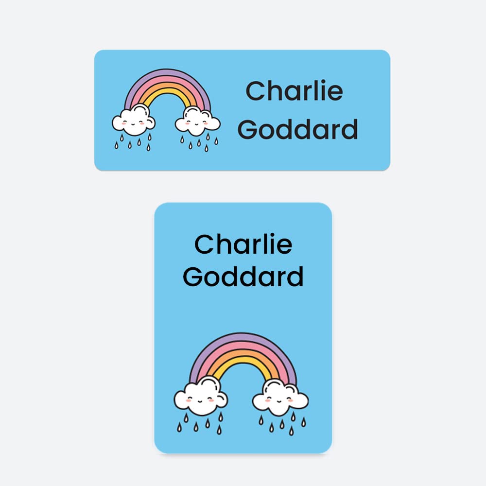 43 x No Iron Stick On Name Labels Waterproof Washable Great for Clothes, School Uniform, Equipment, Shoes and More. School, Nursery, Day Care, Hospital - Range of Designs Available (Rainbow) — image 1