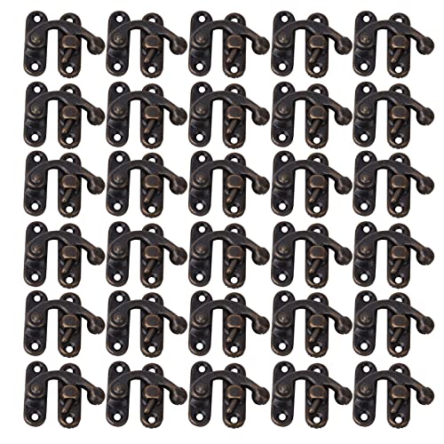 Sunicon 30Pcs Small Box Latch Hasps,Antique Right Latch Hook Hasp Retro Style Iron Latch Hook Hasp for Jewelry Gift Boxes (3.2 x 2.8cm) (Bronze right hook)