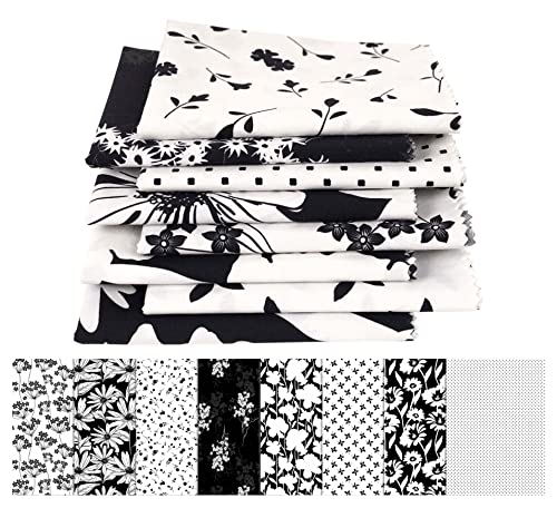 Tissu blanc & noir imprimé floral Soimoi en pur coton pour patchwork haut de gamme