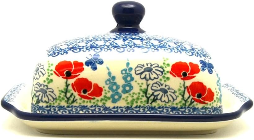 Polish Pottery Butter Dish - Red Poppy Garden