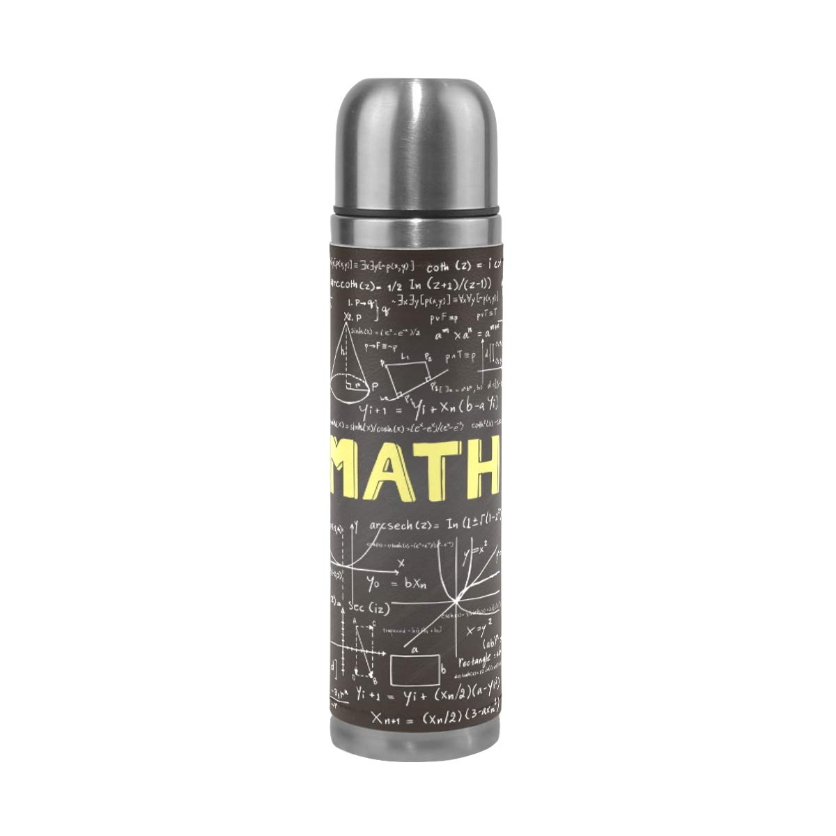 Taza de viaje aislada al vacío de acero inoxidable con doble pared a prueba de fugas, diseño de fórmulas matemáticas, estampado personalizado impreso en piel auténtica, termo termo de 500 ml