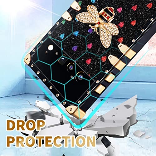 Loheckle For Pixel 6 Pro Case For Women, Designer Square Cases For Google Pixel 6 Pro With Ring Stand Holder And Lanyard, Stylish Bees Luxury Cover For Pixel 6 Pro 6.7 Inch #TOP5