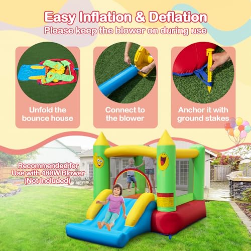 Maxmass Kids Bouncy Castle, Inflatable Bounce House with Slide, Basketball Hoop, Carrying Bag, Repair Kit, Indoor Outdoor Inflatable Trampoline Jumping House Blow up Castle (Smiling Face) - Image 4