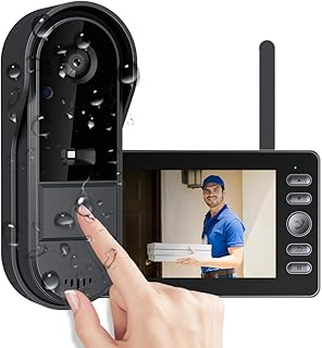 TKMARS Kabellose Türklingel Kamera mit 4,3-Zoll-Innenbildschirm, wasserdicht, Dual-Audio und -Aufnahme, Video-Gegensprechanlage ohne WLAN/App, Video-Türsprechanlage für Zuhause