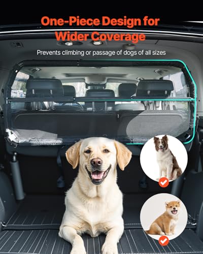 VEVOR Hunde Autobarriere 1167 mm breite Trennwand Hundegitter Autoschutzgitter Haustierbarriere mit Netzgewebe, universell passende Hunde-Autobarriere für SUVs Lkws Fahrzeuge, schwarz