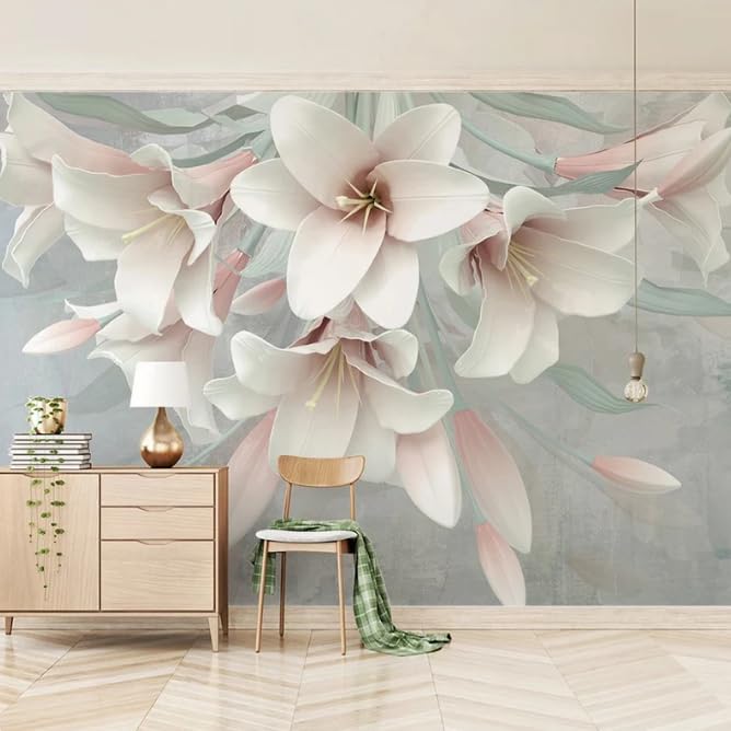 Peinture murale 3D lys rose créez une tête de lit poétique dans votre chambre