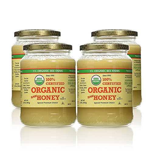 YS Organic Bee Farms CERTIFIED ORGANIC RAW HONEY 100% CERTIFIED ORGANIC HONEY Raw, Unprocessed, Unpasteurized - Kosher 32oz (Pack of 4)