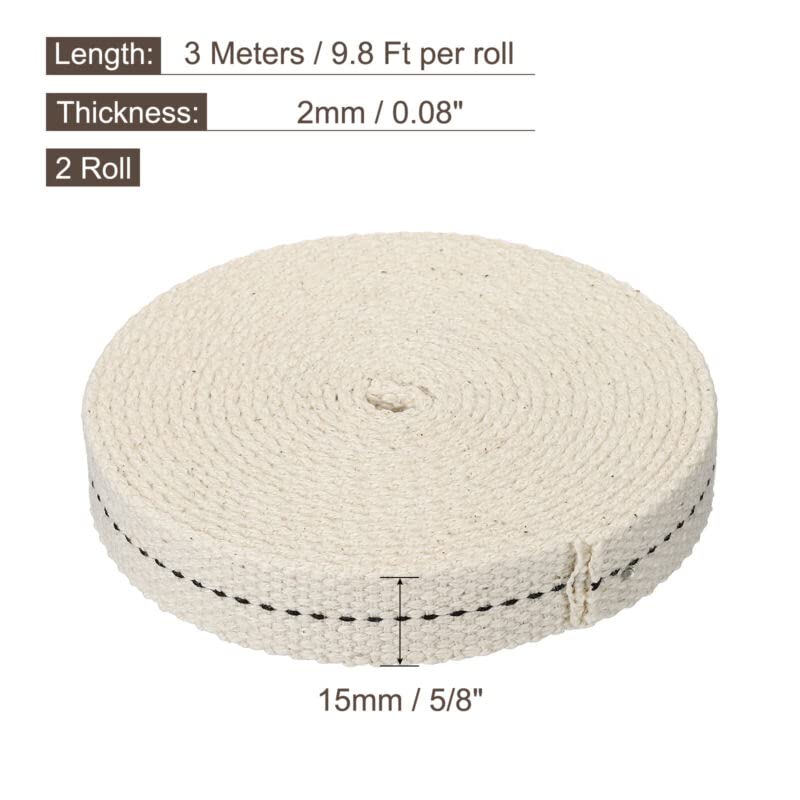 Tool parts Cotton Oil Lamp Wick 5/8 Inch Flat Wide 3 Meter/10Ft Long Black Stitch - 2 Roll