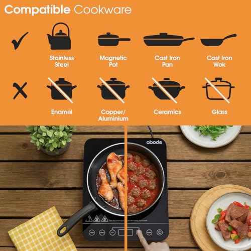 Abode Single Induction Hob Portable Digital Touch Control 2000W Double Electric Cooker, Plug In & Go 10 Heat Settings 3 Hour Timer Black With Child Safety Lock AINDH1002 - 4