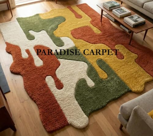 Image of Handmade Irregular Shape Wool Area Rug Unique Contemporary Classical Design Thick & Soft Carpets for Living Room, Bedroom & Hall Area Rug (Size 6 x 8 feet) Multi