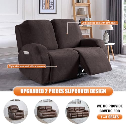 Image of VANSOFY Loveseat Recliner Covers, 2-Pieces Stretch Reclining Couch Cover with Pockets Recliner Sofa Slipcovers 2 Seate Soft Washable Furniture Protector for Dogs Cats(Chocolate)