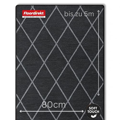Floordirekt Teppich-Läufer Cosenza | Modernes Rauten-Design | Hochwertige Verarbeitung | Rutschhemmender Gelrücken | Erhältlich in 5 Farben & vielen Größen (80 x 200 cm, Schwarz)