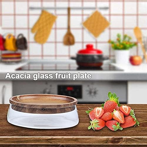 Fruit Bowl Glass Storage Box Dried Fruit Nut Flat Container Double Layer Candy Snack Organiser Fruit Tray With Wooden Decorative Fruit Basket