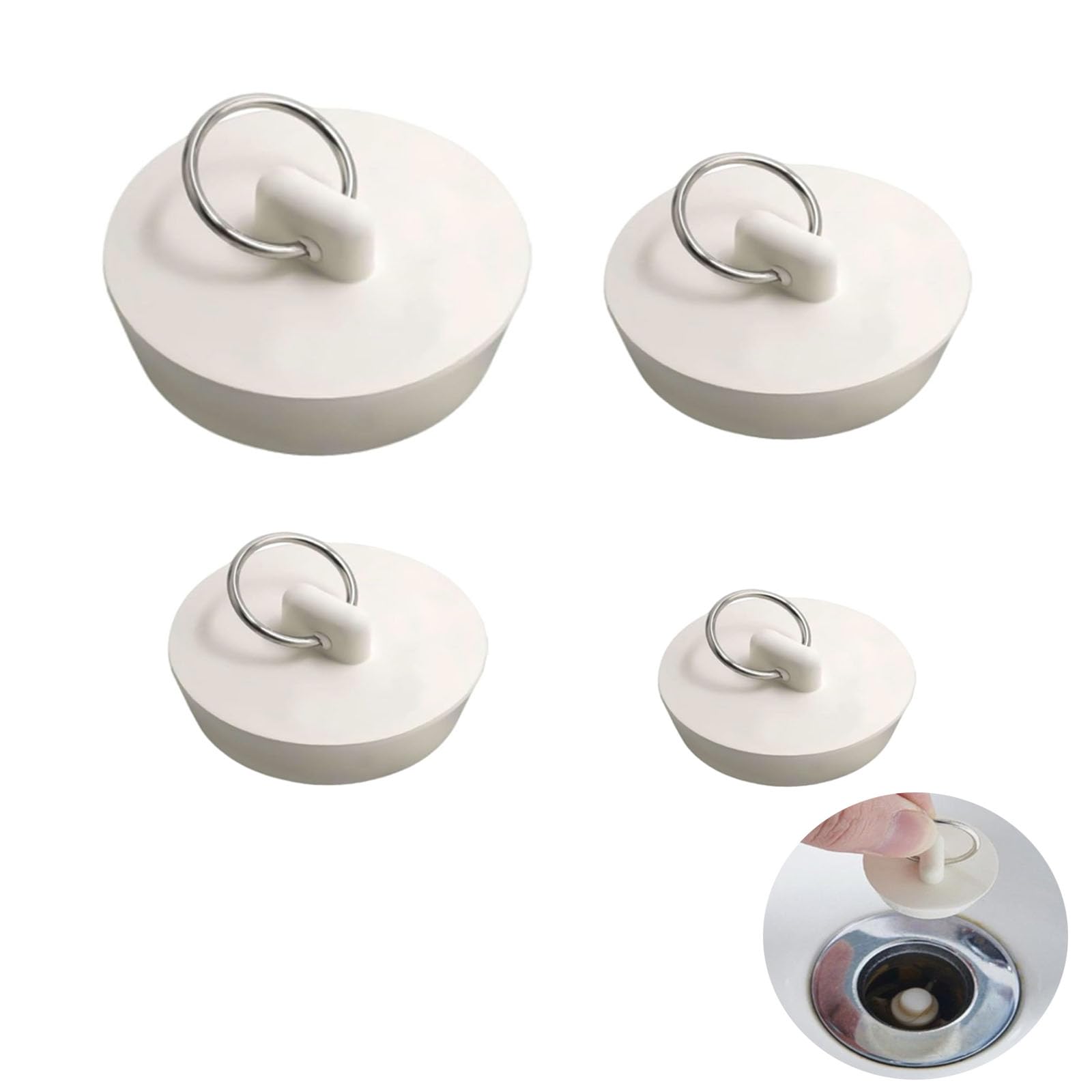 4 Pcs Bath Plugs, Sink Plug Replacement, Rubber Bath Plug, Universal Sink Rubber Drain Stopper with Hanging Ring for Kitchen, Bathtub, Bathroom(4 Sizes)