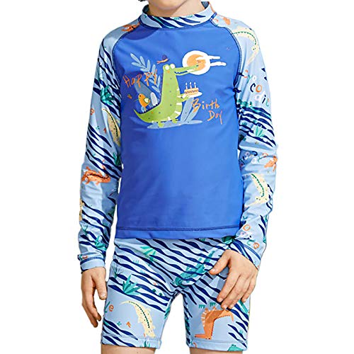 Boys Two Piece Rash Guard Swimsuits Kid Long Sleeve Swimwear Bathing Suits Sun Suit UPF 50+ Sun Protection (6-7 Y) Blue