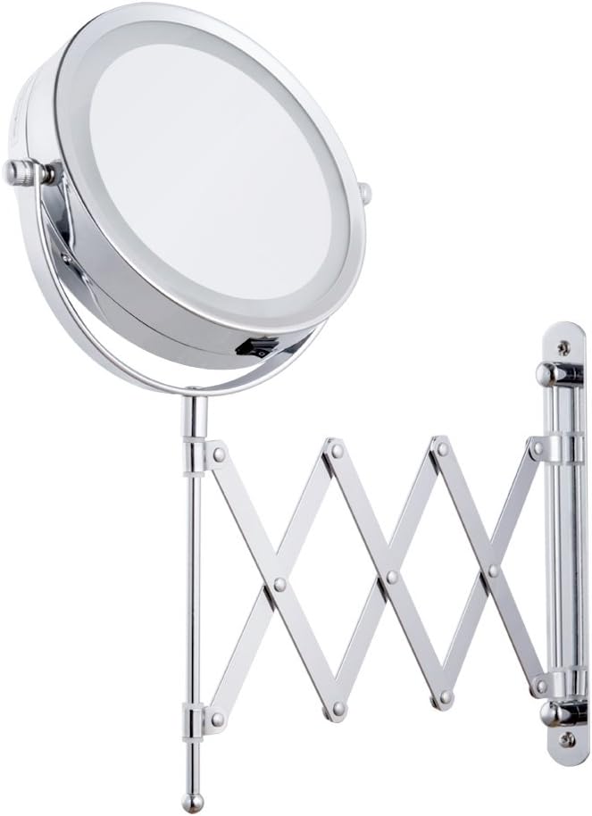 Wall Mounted LED Magnification Mirror 3X/1X Vanity Lighted Makeup Double Side 360 Adjustable Swivel Mirrors for Bedroom Bathroom