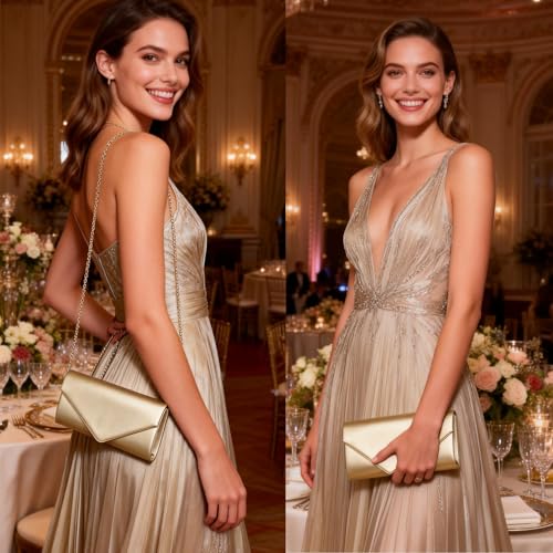 Image of DETARA Women Evening Bag Vegan Leather Clutch Purse Shoulder Crossbody Envelope Bag for Party Wedding Prom Bridal